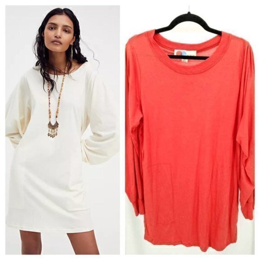 NWT Free People FP Beach Tatum Long Sleeve Mini Dress/Coverup S Red